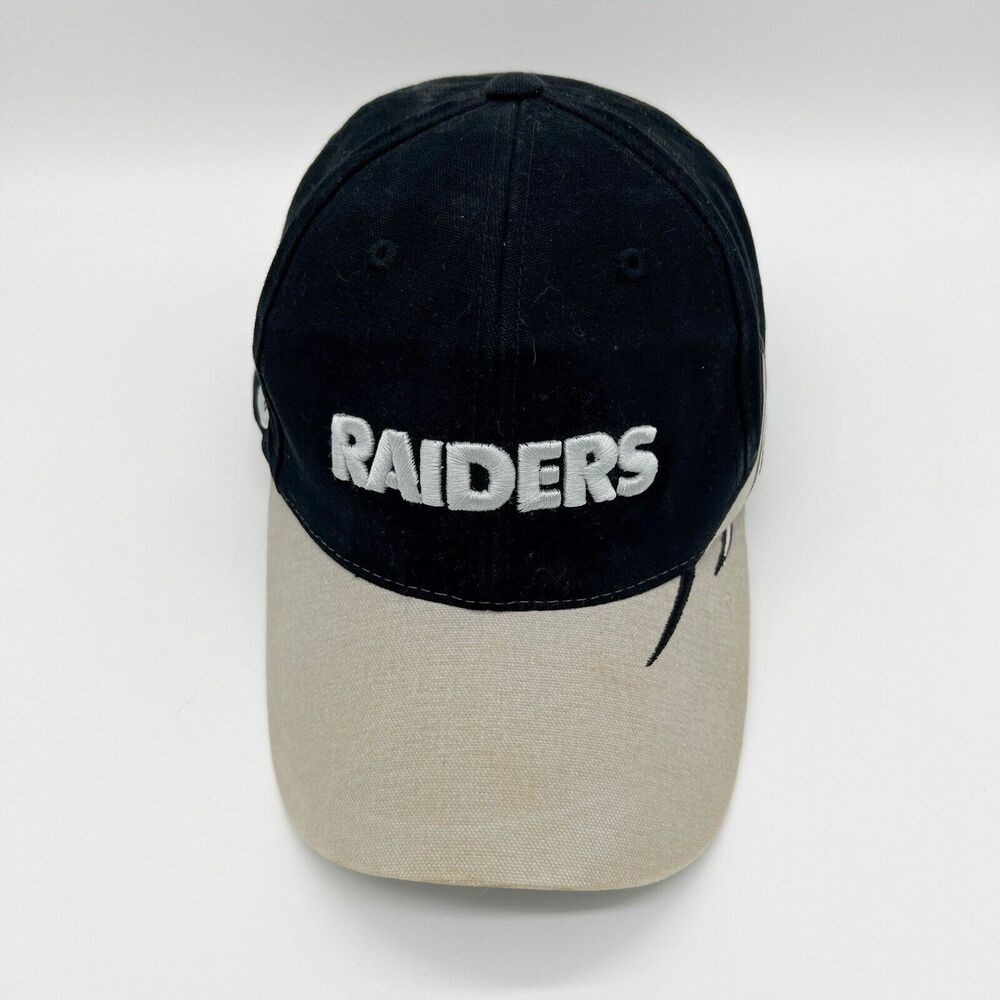 Oakland Raiders NFL Spellout Logo Black Tan Cap Hat SPL 28 Brand Football